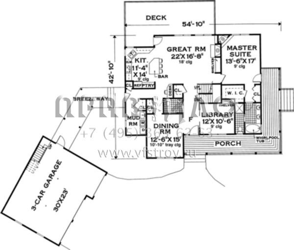 Проект двухэтажного дома с гаражом на три и более машин в стиле Ранчо S5-259 (033-00058)