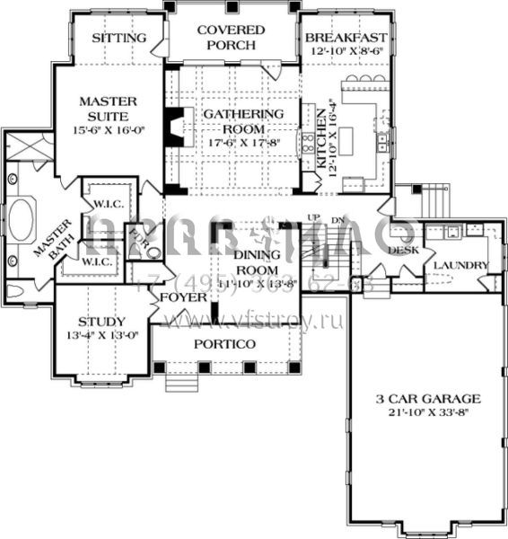 Проект двухэтажного дома на склоне с цокольным этажом и гаражом на три машины S5-507 (3323-00405)