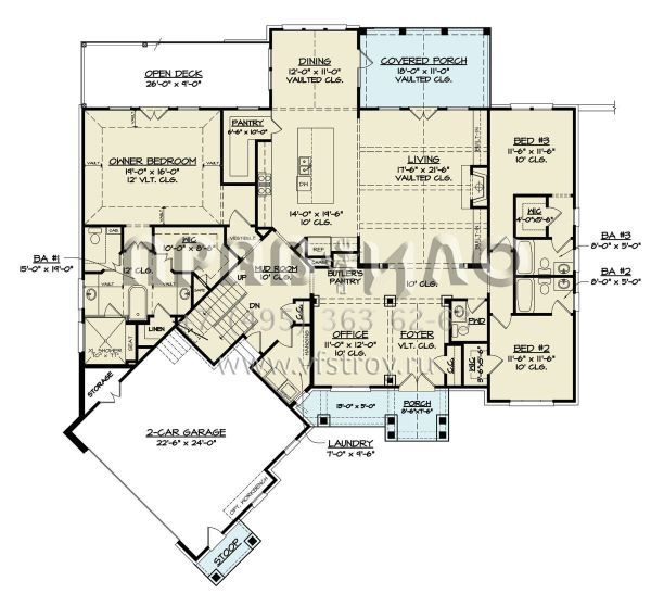 Проект одноэтажного дома с гаражом на две машины в американском стиле S5-254 (4195-00069)