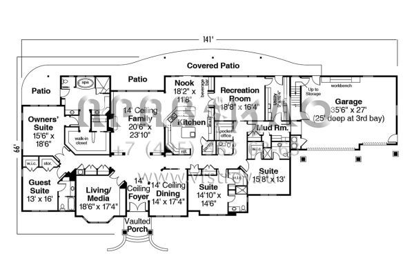 Проект одноэтажного дома с гаражом на три и более машин в английском стиле S5-455 (035-00322)