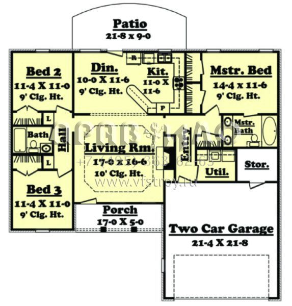 Проект одноэтажного дома с гаражом на две машины в стиле Ранчо S5-130 (041-00004)