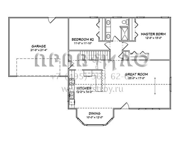 Проект одноэтажного дома с гаражом на две машины в стиле Ранчо S5-127 (849-00029)