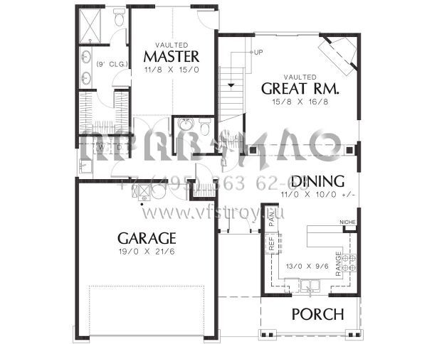 Проект двухэтажного дома с гаражом на две машины в стиле Ранчо S5-173 (2559-00272)