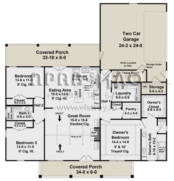 Проект одноэтажного дома с гаражом на две машины в современном стиле S5-169 (348-00292)