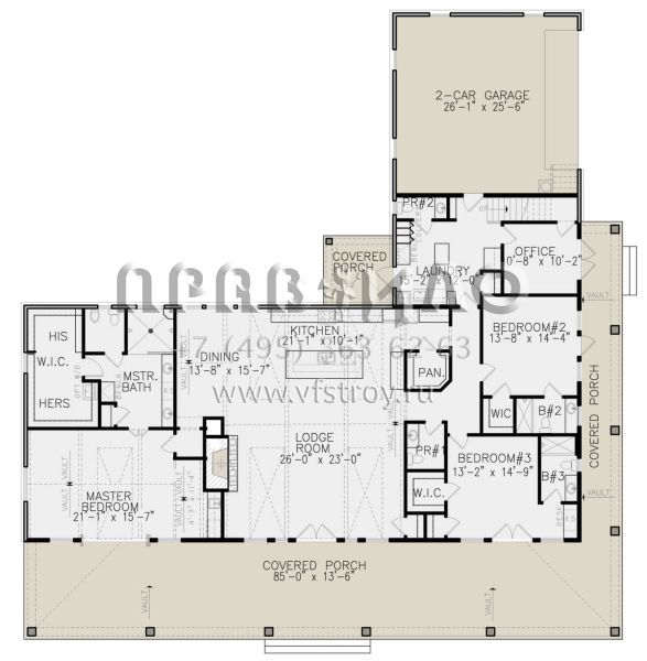 Проект одноэтажного дома с гаражом на две машины в современном стиле S5-293 (699-00244)