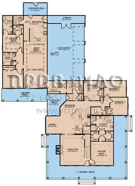 Проект одноэтажного дома с гаражом на три и более машин в стиле Ранчо S5-319 (8318-00028)
