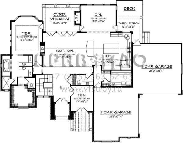 Проект одноэтажного дома с гаражом на три и более машин в американском стиле S5-464 (1020-00272)