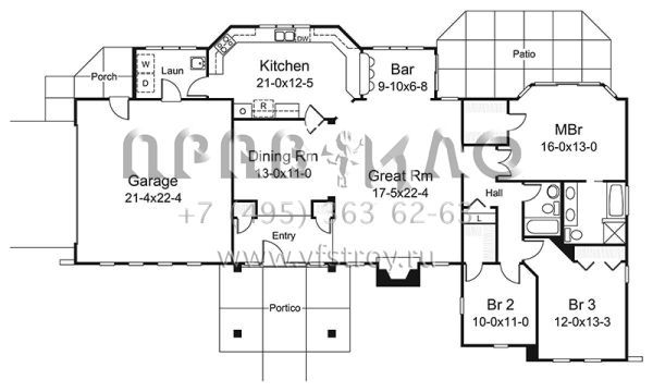 Проект одноэтажного дома с гаражом на две машины в стиле Ранчо S5-179 (5633-00302)