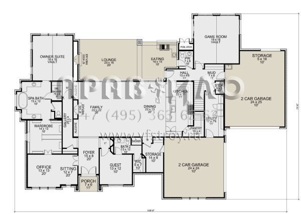 Проект двухэтажного дома с гаражом на три и более машин в английском стиле S5-425 (5445-00516)