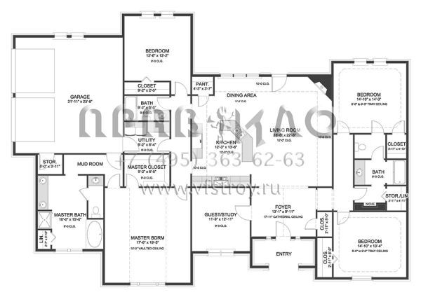 Проект одноэтажного дома с гаражом на две машины в английском стиле S5-278 (9940-00003)