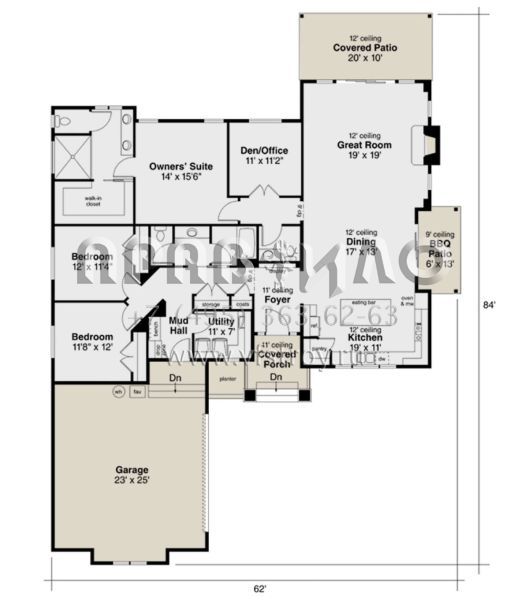Проект одноэтажного дома с гаражом на две машины в стиле Райт S5-216 (035-00956)