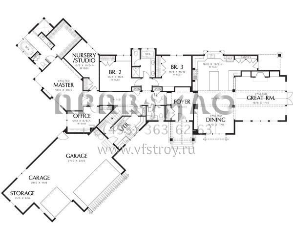 Проект одноэтажного дома с гаражом на три и более машин в американском стиле S5-324 (2559-00169)