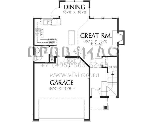 Проект двухэтажного дома с гаражом на две машины в стиле Ранчо S5-136 (2559-00262)