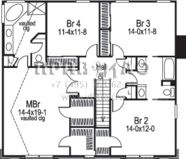 Проект двухэтажного дома с гаражом на три и более машин в американском стиле S5-254 (5633-00064)