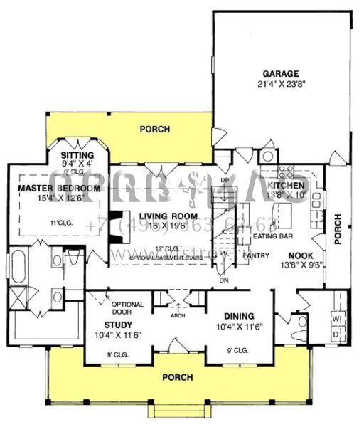 Проект двухэтажного дома с гаражом на две машины в стиле Ранчо S5-195 (4848-00273)