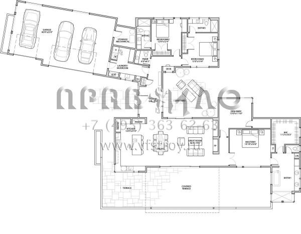 Проект одноэтажного дома с гаражом на три и более машин в современном стиле S5-262 (5829-00020)