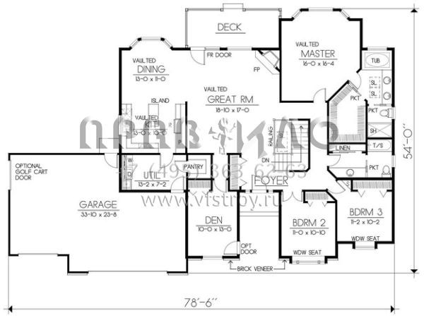 Проект одноэтажного дома с гаражом на три и более машин в стиле Ранчо S5-206 (692-00209)