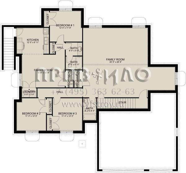 Проект одноэтажного дома с гаражом на три и более машин в стиле Ранчо S5-202 (2802-00075)