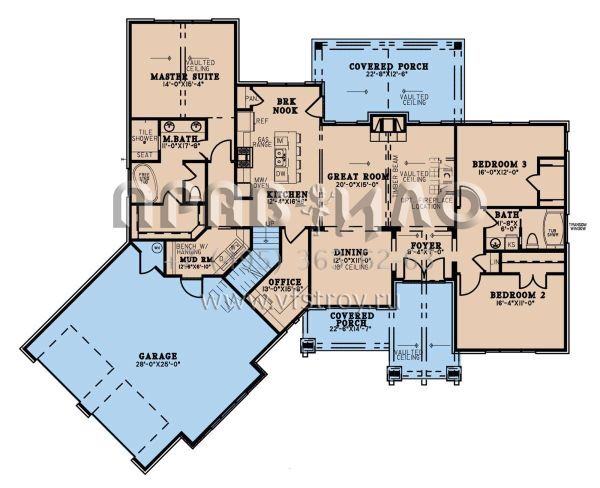 Проект одноэтажного дома с гаражом на две машины в американском стиле S5-194 (8318-00199)