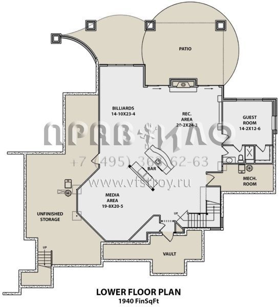 Проект виллы на неровном участке с цокольным этажом и гаражами на четыре машины S5-610 (5631-00072)