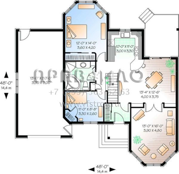 Проект одноэтажного дома с гаражом на одну машину в английском стиле S5-105 (034-00631)