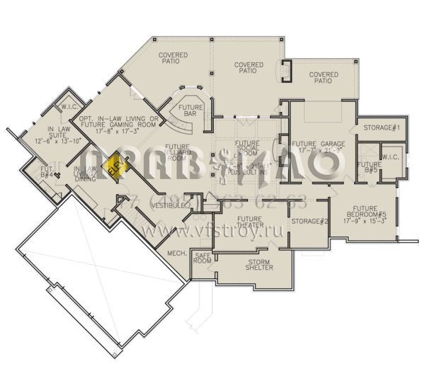 Проект одноэтажного дома с гаражом на три и более машин в американском стиле S5-343 (699-00307)