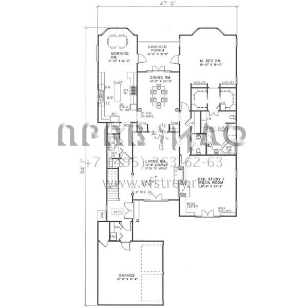 Проект двухэтажного дома с гаражом на две машины в стиле Ранчо S5-347 (110-00009)