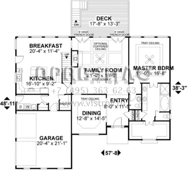 Проект двухэтажного дома с гаражом на две машины в стиле Ранчо S5-280 (036-00144)