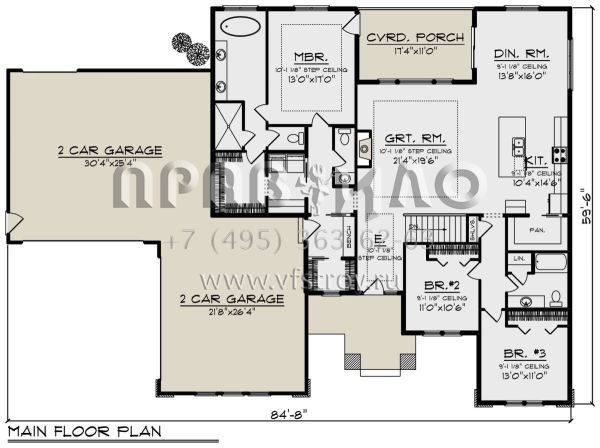 Проект одноэтажного дома с гаражом на три и более машин в стиле Райт S5-211 (1020-00336)