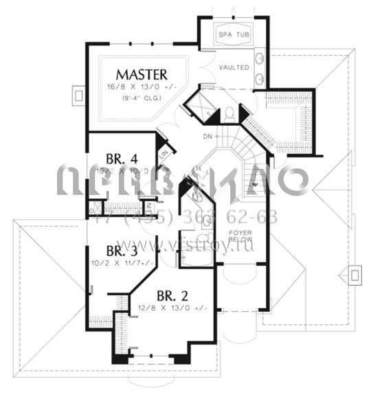 Проект двухэтажного дома с гаражом на три и более машин в стиле Ранчо S5-269 (2559-00453)