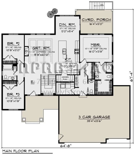 Проект одноэтажного дома с гаражом на три и более машин в американском стиле S5-301 (1020-00343)