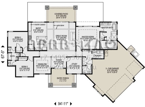 Проект одноэтажного дома с гаражом на три и более машин в американском стиле S5-218 (7666-00001)
