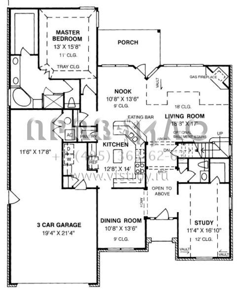 Проект двухэтажного дома с гаражом на три и более машин в стиле Ранчо S5-256 (4848-00293)