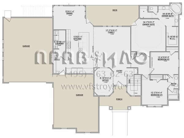 Проект одноэтажного дома с гаражом на три и более машин в американском стиле S5-212 (8768-00066)