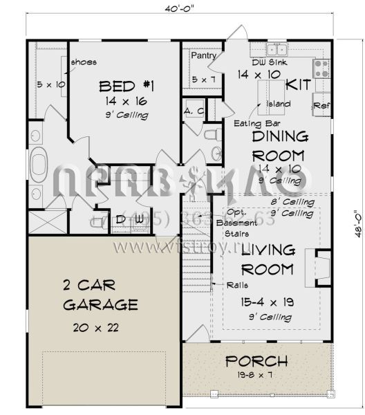 Проект двухэтажного дома с гаражом на две машины в стиле Ранчо S5-214 (4848-00360)