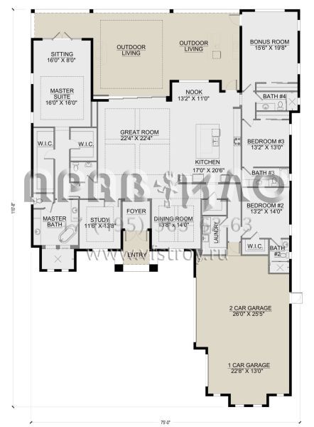 Проект одноэтажного дома с гаражом на три и более машин в современном стиле S5-369 (5565-00145)