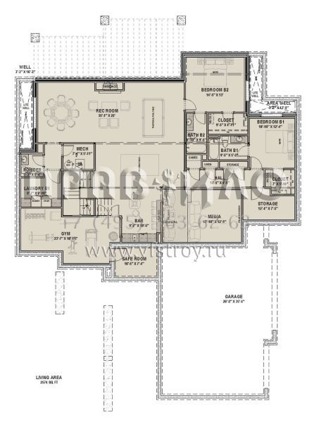 Проект одноэтажного дома с гаражом на три и более машин в современном стиле S5-234 (425-00040)