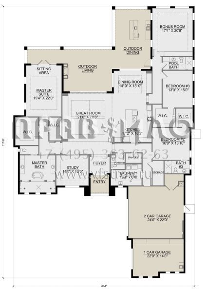 Проект одноэтажного дома с гаражом на три и более машин в прибрежном стиле S5-383 (5565-00161)
