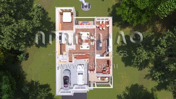 Проект двухэтажного дома с гаражом на две машины в стиле Ранчо S5-226 (4848-00367)