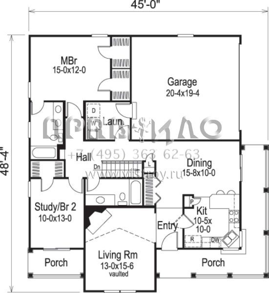 Проект одноэтажного дома с гаражом на две машины в стиле Ранчо S5-122 (5633-00143)