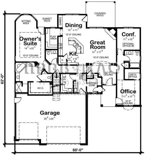 Проект одноэтажного дома с гаражом на три и более машин в стиле Ранчо S5-194 (402-01556)