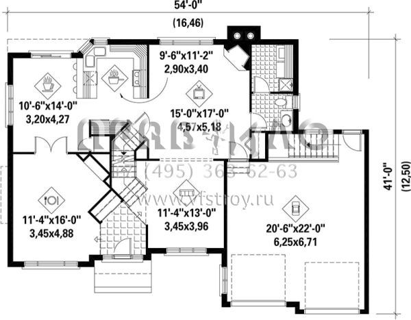 Проект двухэтажного дома с гаражом на две машины в стиле Ранчо S5-245 (6146-00192)