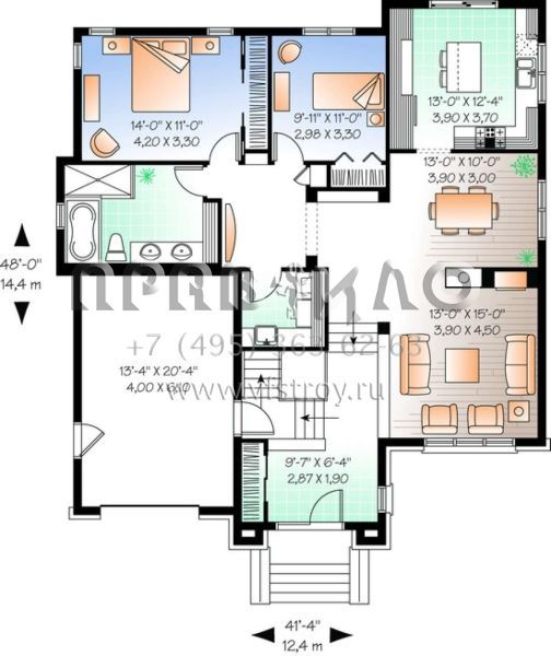 Проект одноэтажного дома с гаражом на одну машину в английском стиле S5-136 (034-00748)