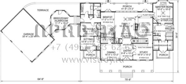 Проект трехэтажного дома с гаражом на три и более машин в стиле Ранчо S5-338 (036-00161)