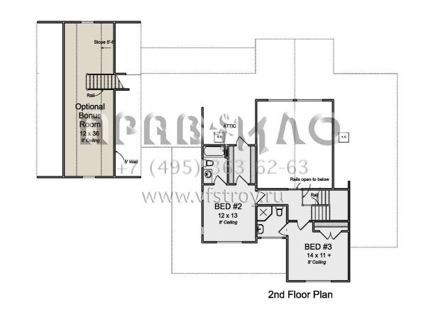 Проект двухэтажного дома с гаражом на три и более машин в стиле Ранчо S5-235 (4848-00388)