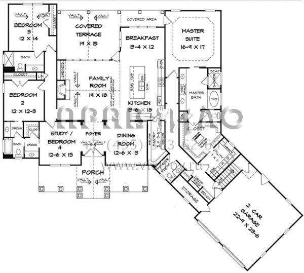 Проект одноэтажного дома с гаражом на две машины в американском стиле S5-272 (6082-00032)