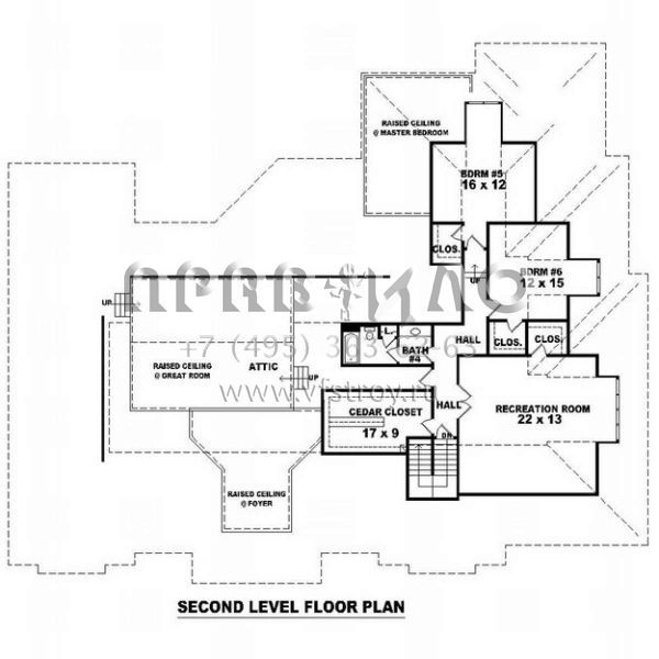Проект двухэтажного дома с гаражом на три и более машин в стиле Ранчо S5-587 (053-02254)