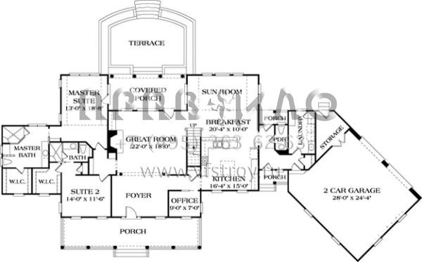 Проект двухэтажного дома с гаражом на две машины в стиле Ранчо S5-341 (3323-00355)