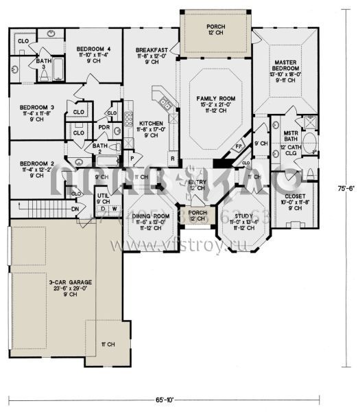 Проект одноэтажного дома с гаражом на три и более машин в стиле Ранчо S5-249 (402-01027)