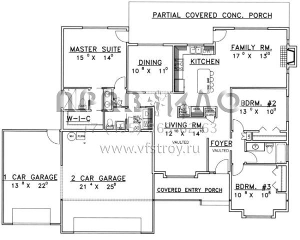 Проект одноэтажного дома с гаражом на три и более машин в стиле Ранчо S5-162 (039-00354)